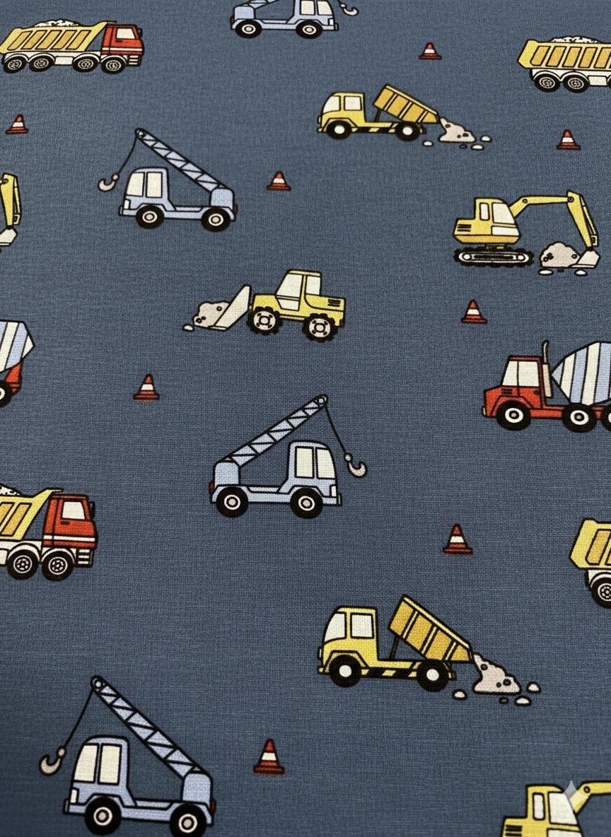 Alpenfleece mit Baustellen Fahrzeugen blau/grau